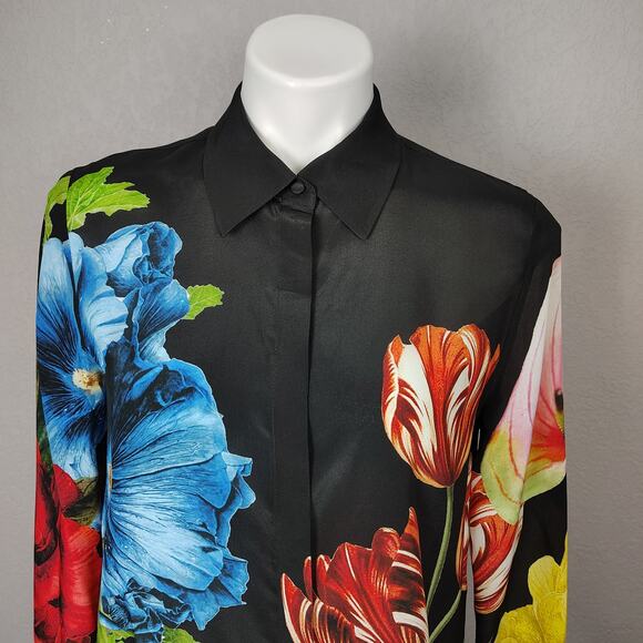 Alice + Olivia Willa Silk Le Parisien Floral Placket Top Blouse  Medium FLAW - Picture 10 of 16